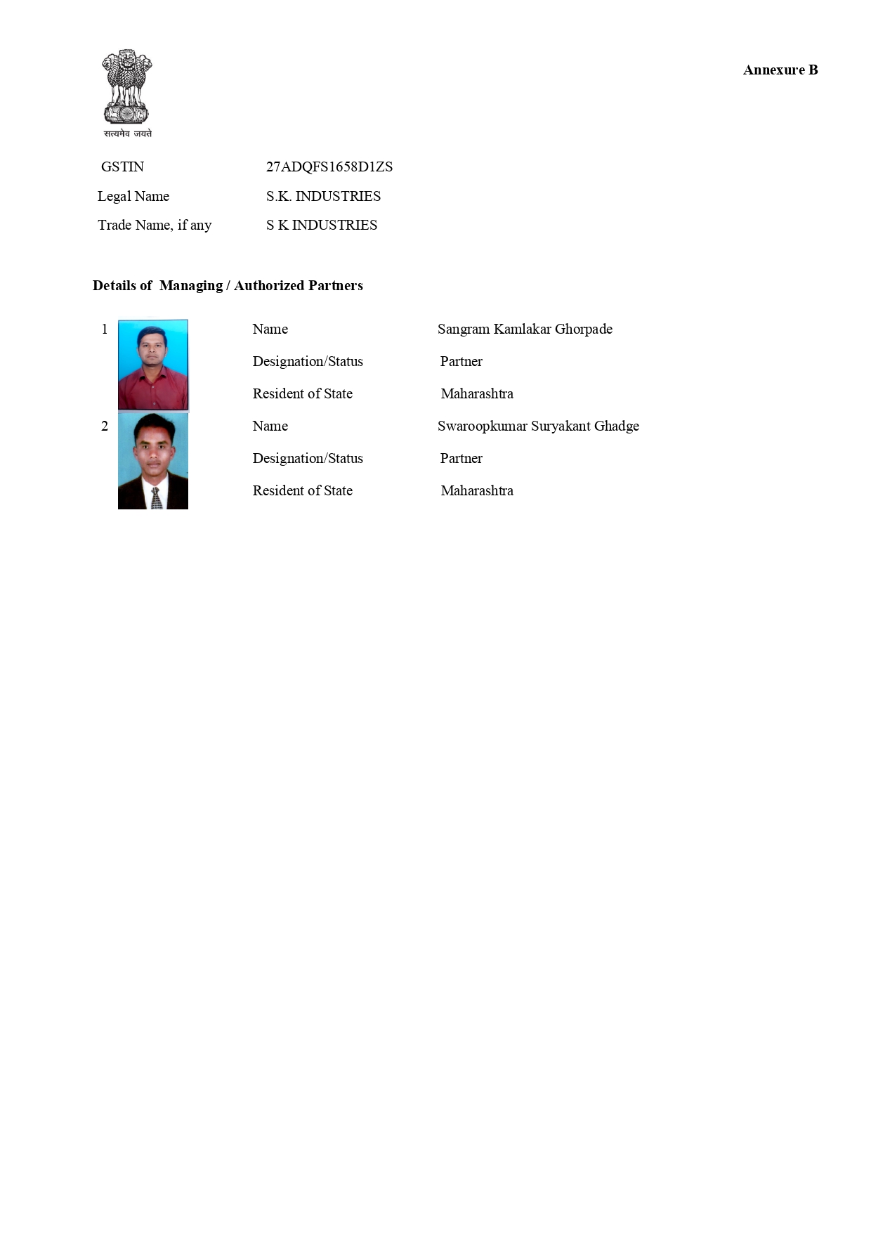 SK Industriies - GST certificate